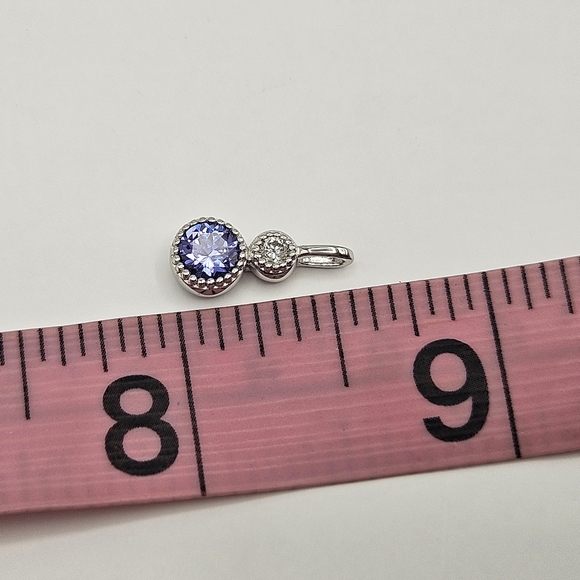 Sterling silver Tanzanite & Diamond 925 bezel set Pendant Charm - Picture 8 of 10